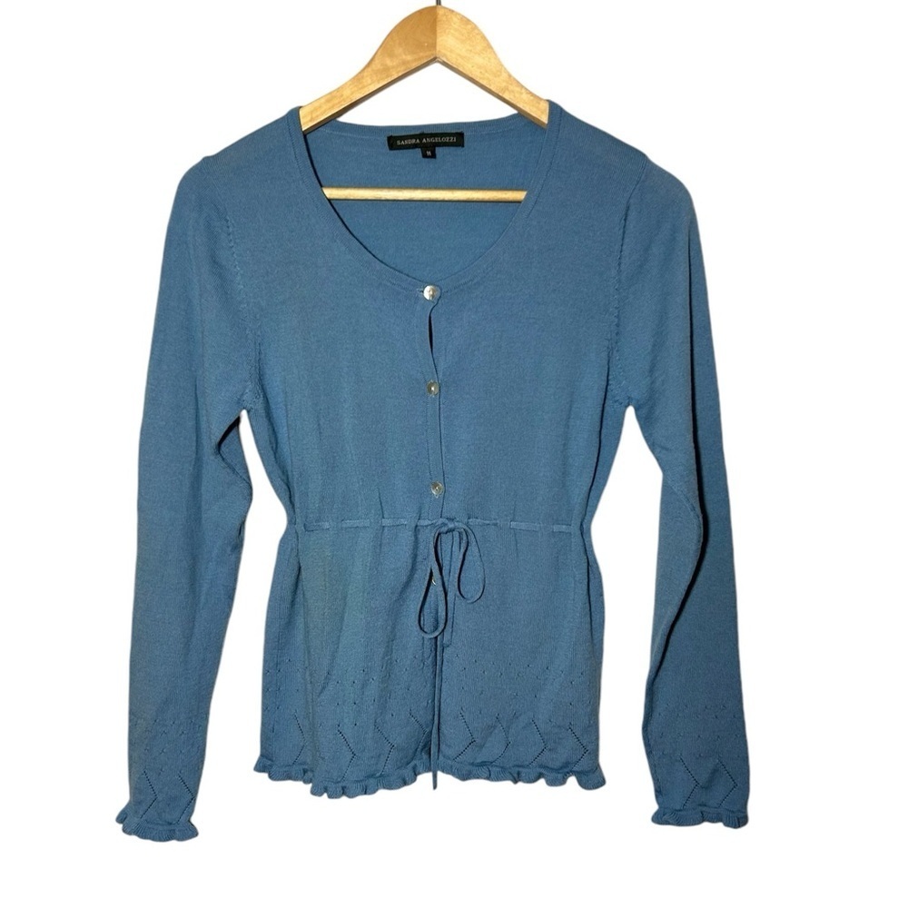 Sandra angelozzi  merino  wool light weight cardigan sweater top medium button